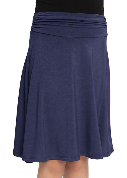 Youth Girl's Flowy Knee Length Skirt with Ruched Waistband