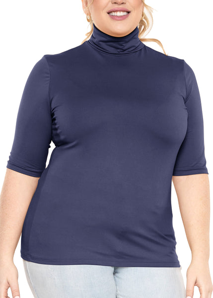 Women's Plus Size Warm Short Sleeve Turtleneck Top | Ultra Soft