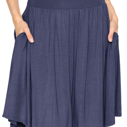 Women's and Plus Size Scoop Hem Flare Mid Length Skirt with Pockets