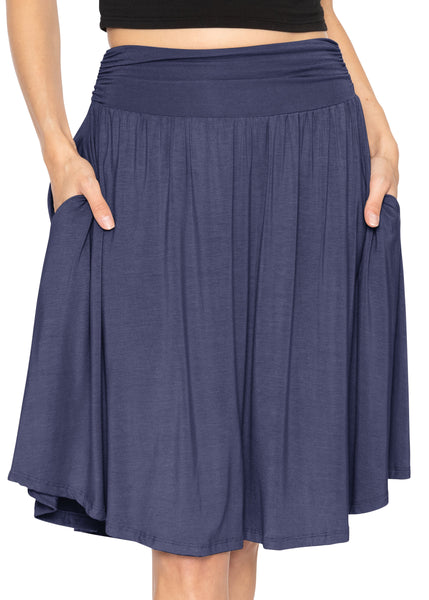 Women's and Plus Size Scoop Hem Flare Mid Length Skirt with Pockets