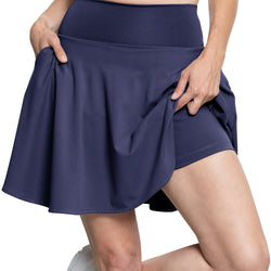 Women’s and Plus Ultra Flex High Waist Tennis Skirt with Pockets and Built in Shorts