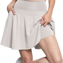 Women’s and Plus Ultra Flex High Waist Tennis Skirt with Pockets and Built in Shorts