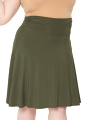 Women's & Plus Size Knee Length Ruched Waist Flowy Skirt