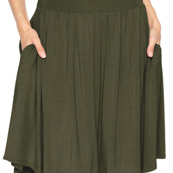 Women's and Plus Size Scoop Hem Flare Mid Length Skirt with Pockets