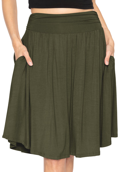 Women's and Plus Size Scoop Hem Flare Mid Length Skirt with Pockets