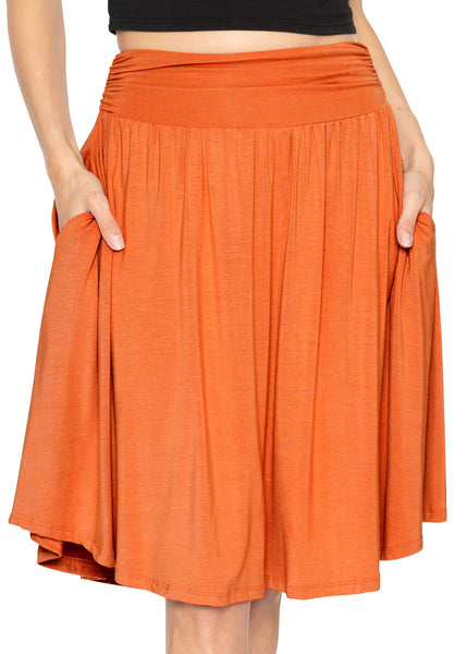 Women's and Plus Size Scoop Hem Flare Mid Length Skirt with Pockets