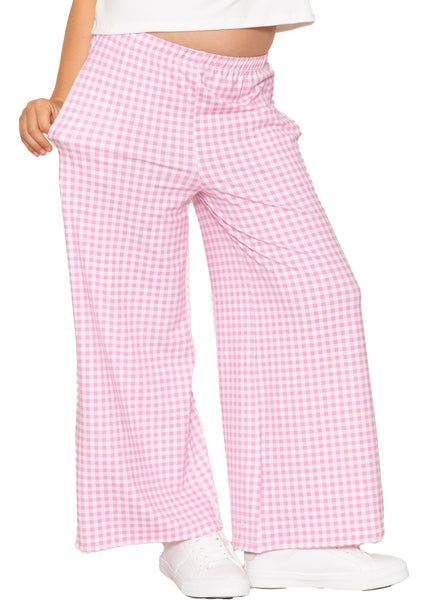 Girl's Cotton Wide Leg Pants | Pull-On Style with Pockets | Soft Stretch, Everyday Wear