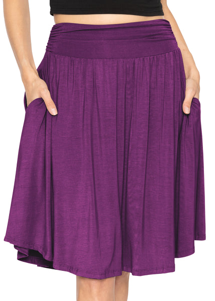Women's and Plus Size Scoop Hem Flare Mid Length Skirt with Pockets