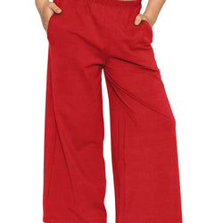 Girl's Cotton Wide Leg Pants | Pull-On Style with Pockets | Soft Stretch, Everyday Wear
