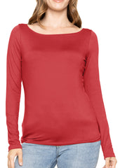Women's and Plus Oh So Soft Long Sleeve Boat Neck Top