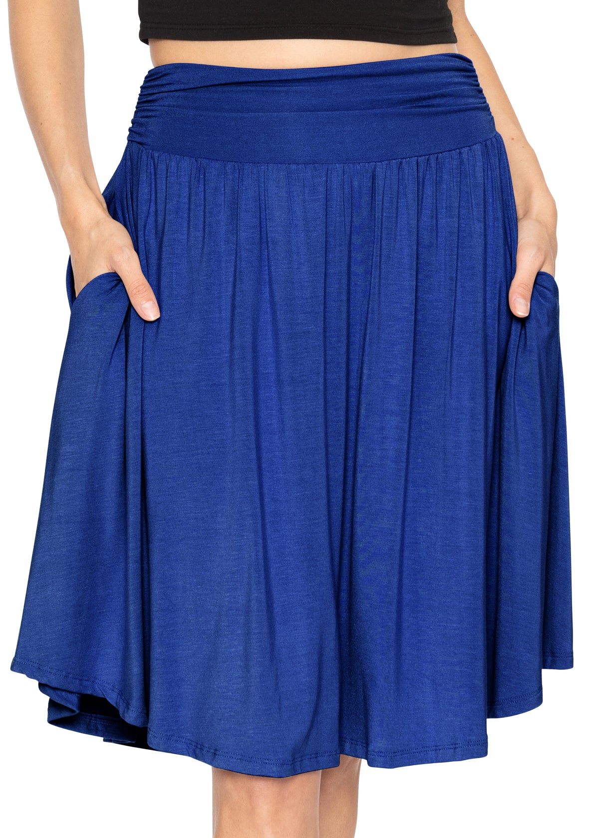 Women's and Plus Size Scoop Hem Flare Mid Length Skirt with Pockets Even More Colors