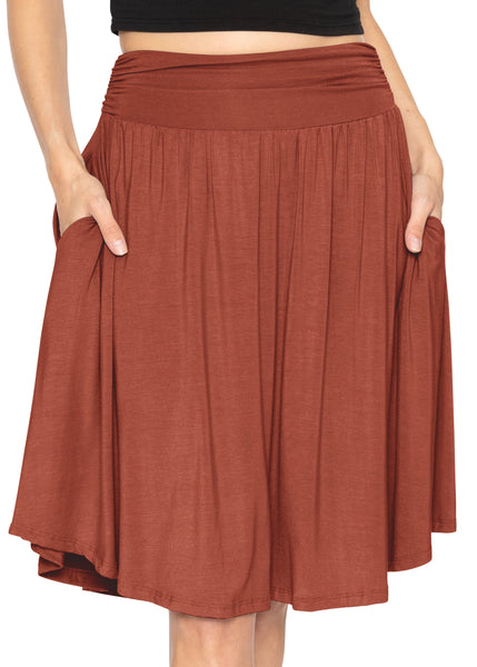 Women's and Plus Size Scoop Hem Flare Mid Length Skirt with Pockets