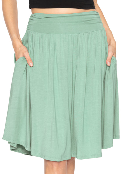 Women's and Plus Size Scoop Hem Flare Mid Length Skirt with Pockets