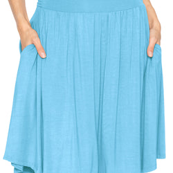 Women's and Plus Size Scoop Hem Flare Mid Length Skirt with Pockets