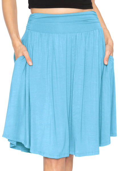 Women's and Plus Size Scoop Hem Flare Mid Length Skirt with Pockets