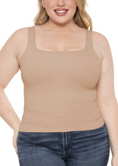 Women's and Plus Double Layered Crop Mid Length Tank Top | Everyday Compression Shapewear | Small - 5X