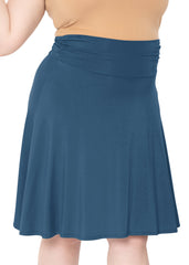 Women's & Plus Size Knee Length Ruched Waist Flowy Skirt