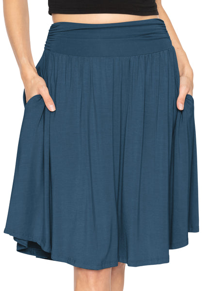 Women's and Plus Size Scoop Hem Flare Mid Length Skirt with Pockets