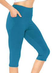 Women and Plus Size High Waist Knee Length Leggings with Pocket