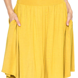 Women's and Plus Size Scoop Hem Flare Mid Length Skirt with Pockets