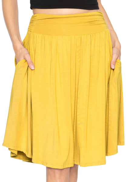 Women's and Plus Size Scoop Hem Flare Mid Length Skirt with Pockets
