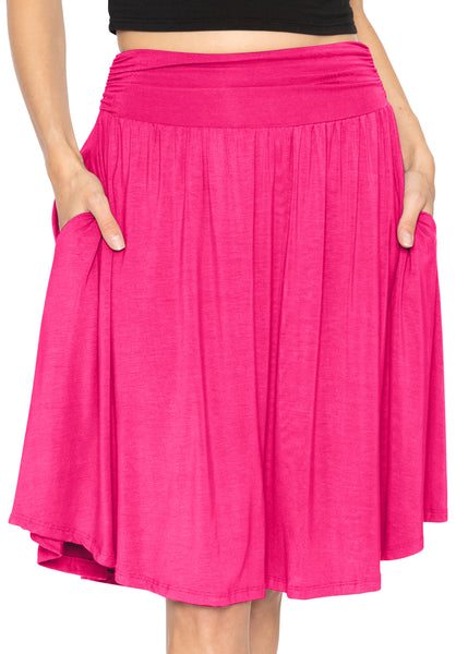 Women's and Plus Size Scoop Hem Flare Mid Length Skirt with Pockets