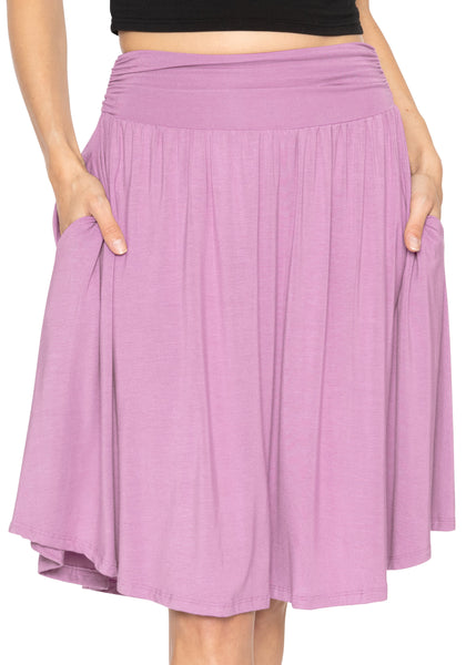 Women's and Plus Size Scoop Hem Flare Mid Length Skirt with Pockets