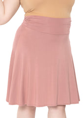Women's & Plus Size Knee Length Ruched Waist Flowy Skirt