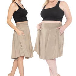 Women's and Plus Size Scoop Hem Flare Mid Length Skirt with Pockets