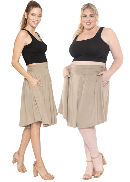 Women's and Plus Size Scoop Hem Flare Mid Length Skirt with Pockets