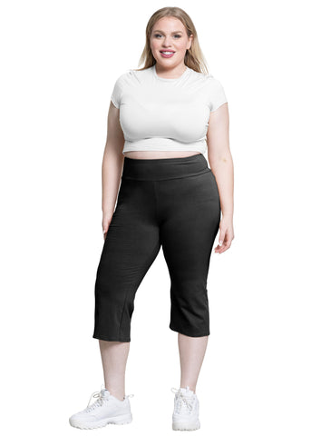 Women Plus Size High Waist Knee Length Cotton Bootcut Yoga Pants