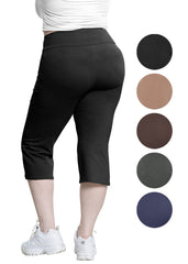 Women Plus Size High Waist Knee Length Cotton Bootcut Yoga Pants
