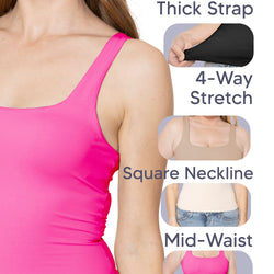 Women's and Plus Double Layered Crop Mid Length Tank Top | Everyday Compression Shapewear | Small - 5X