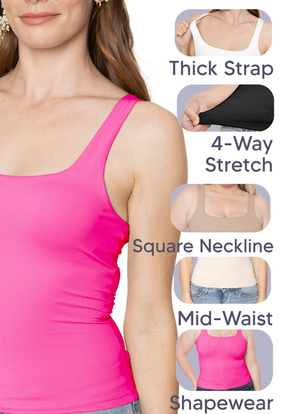 Women's and Plus Double Layered Crop Mid Length Tank Top | Everyday Compression Shapewear | Small - 5X