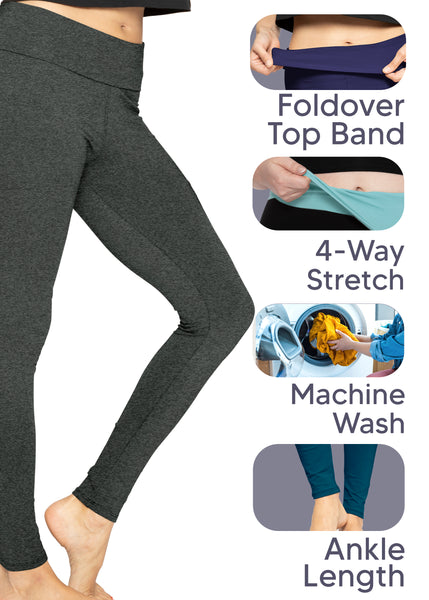 Women's and Plus Teamwear Foldover Full Length Cotton Yoga Leggings | Small to 3X