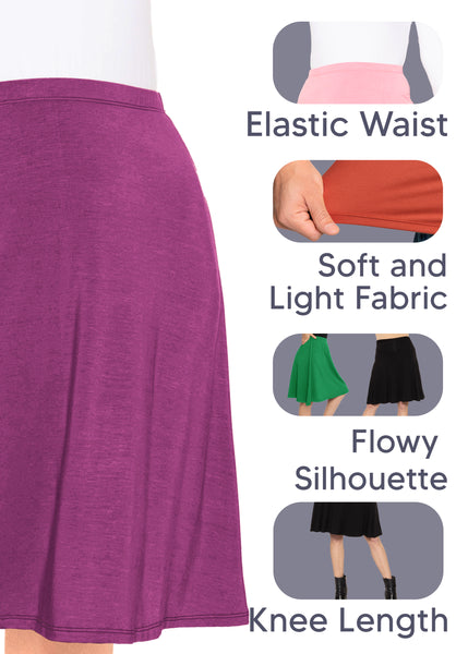 Women's Comfortable Flowy Airy A-Line Knee Length Light Weight Skirt