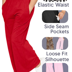 Girl's Cotton Wide Leg Pants | Pull-On Style with Pockets | Soft Stretch, Everyday Wear