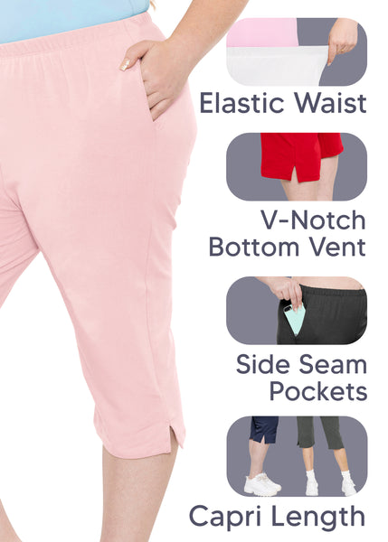 Women’s and Plus Size Cotton Straight Leg Cropped Pants with Pockets | Soft and Casual