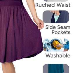 Women's and Plus Size Scoop Hem Flare Mid Length Skirt with Pockets