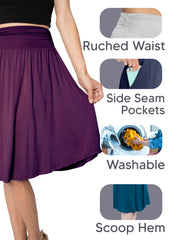 Women's and Plus Size Scoop Hem Flare Mid Length Skirt with Pockets