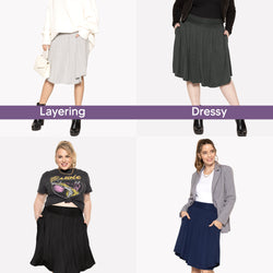 Women's and Plus Size Scoop Hem Flare Mid Length Skirt with Pockets