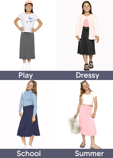 Girl's A-Line Midi Skirt with Built-in Shorts | Size 4 to 16