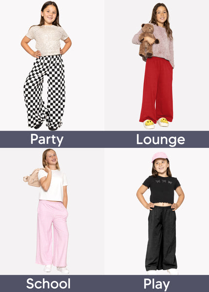 Girl's Cotton Wide Leg Pants | Pull-On Style with Pockets | Soft Stretch, Everyday Wear