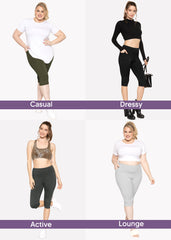 Women and Plus Size High Waist Knee Length Leggings with Pocket