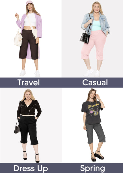 Women’s and Plus Size Cotton Straight Leg Cropped Pants with Pockets | Soft and Casual