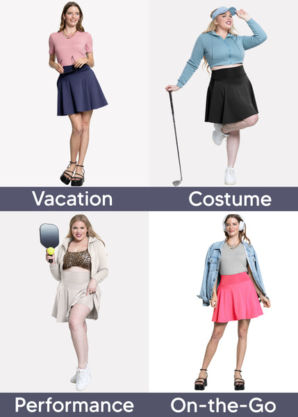 Women’s and Plus Ultra Flex High Waist Tennis Skirt with Pockets and Built in Shorts