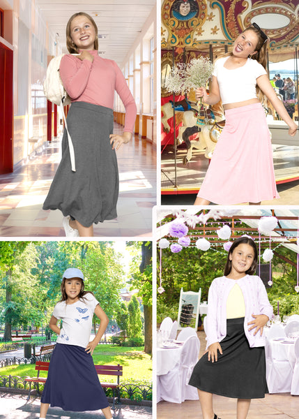 Girl's A-Line Midi Skirt with Built-in Shorts | Size 4 to 16