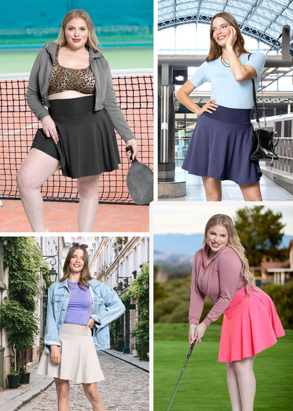 Women’s and Plus Ultra Flex High Waist Tennis Skirt with Pockets and Built in Shorts