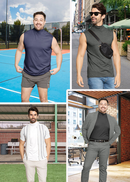 Men’s Oh So Soft Luxe Mock Neck Turtleneck Sleeveless Shirt Casual Pullover Top