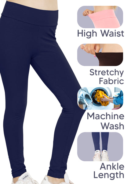 Girl's Cotton Stretch High Waisted Leggings | Size 4 to 14